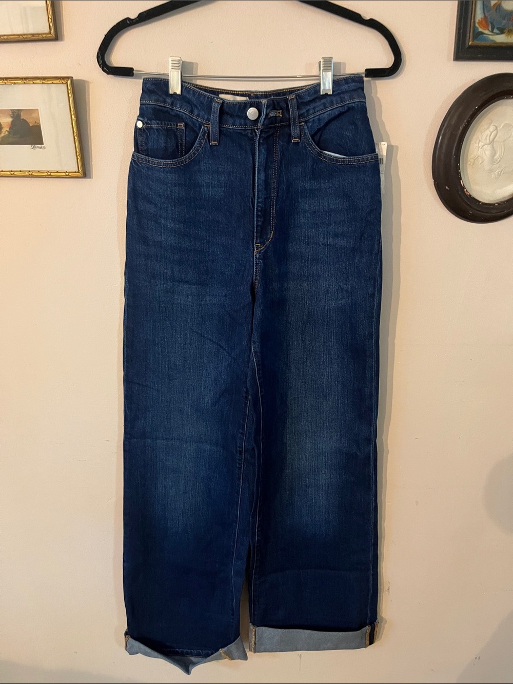 Pilcro Wide-Leg Dark Blue Denim Jeans